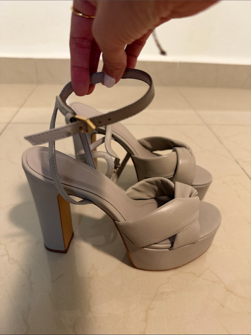 Beige Knot Front Platform Sandals - Women's